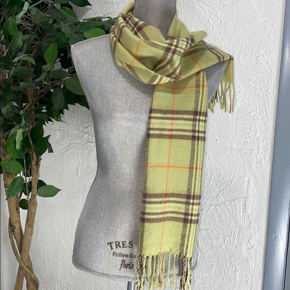 Vintage Green & Brown Checked Wool Blend Scarf - Picture 2 of 4